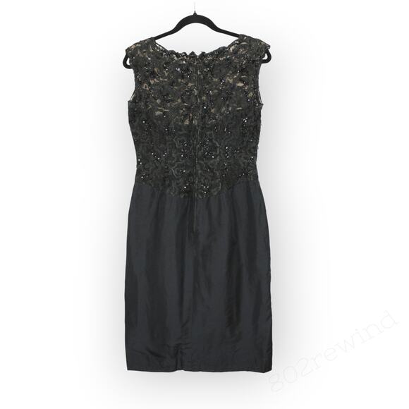 M/L Vintage Cocktail Dress KneeLength Lace Sequin Bead Taffeta UPCYCLE - Picture 1 of 8
